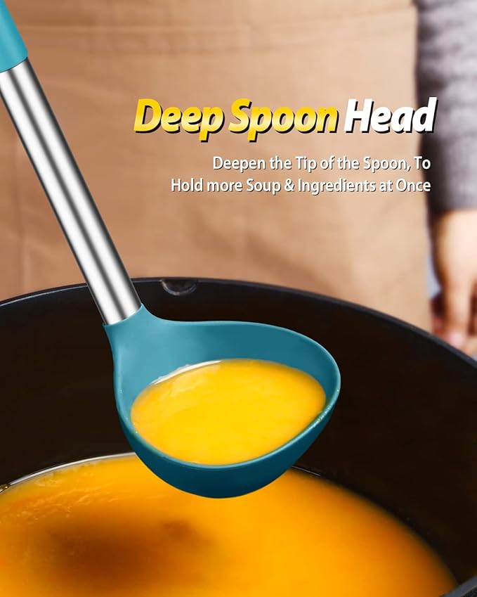 Silicone Pasta Fork and Ladle Spoon Set, Large Non Stick Kitchen Utensils - Image 4