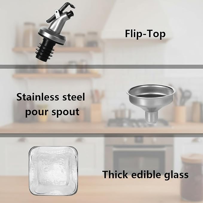 WERTIOO Olive Oil Dispenser Bottle, 2 Stainless Steel Funnel & 1 Pen and 8 Label - Image 4