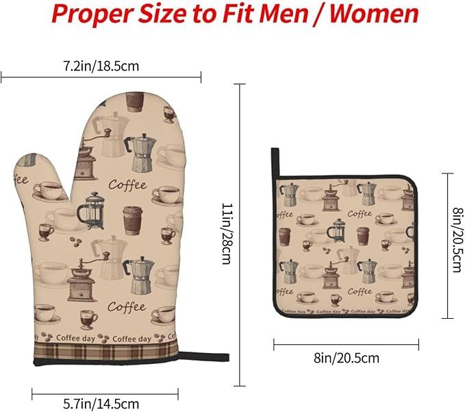 Vintage Coffee Themed Oven Mitts Heat Resistant, Vintage Pot Holder and Oven - Image 4