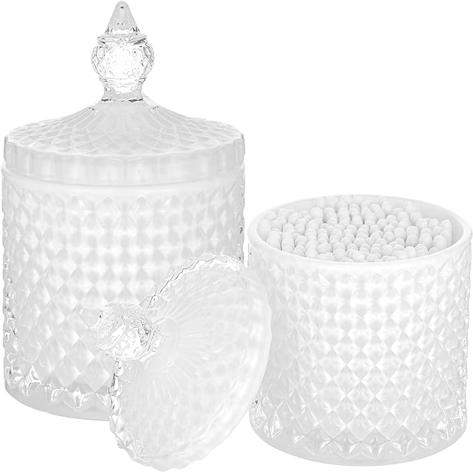 rejomiik 2 Pack Qtip Holder Thick Glass Apothecary Jars by rejomiik