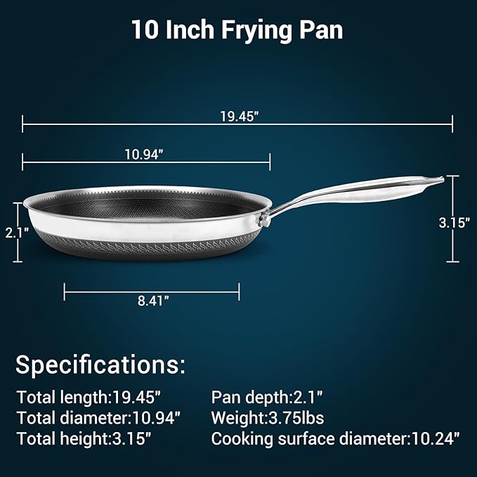10 Inch Tri-Ply Stainless Steel Hybrid Frying Pan - Image 7