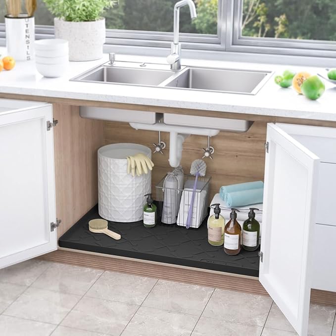 SIKADEER 28" x 19" Under Sink Mat Waterproof, Silicone Mat Kitchen Drawer Shelf - Image 2
