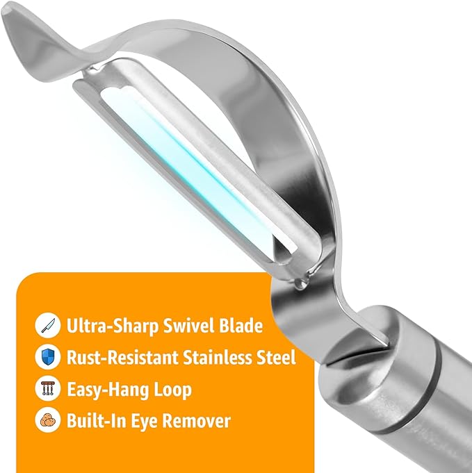 Potato Peeler Stainless Steel, Curved Multifunctional Vegetable Peeler - Image 3
