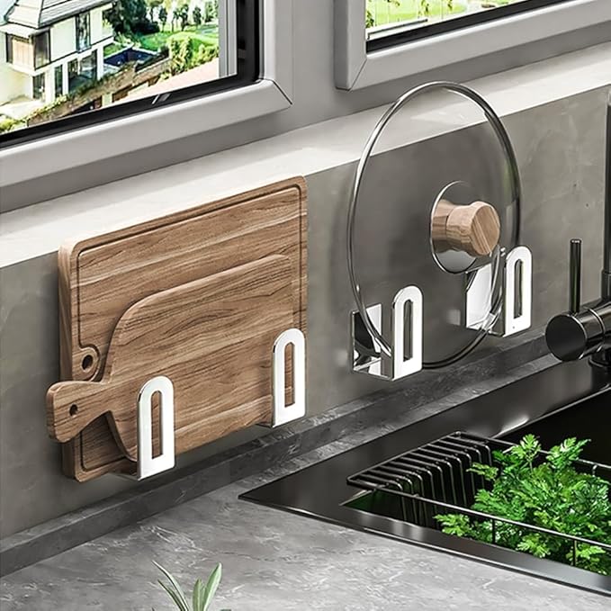 Self Adhesive Stainless Steel Pan Cover Racks, Pantry Organization Rack - Image 5