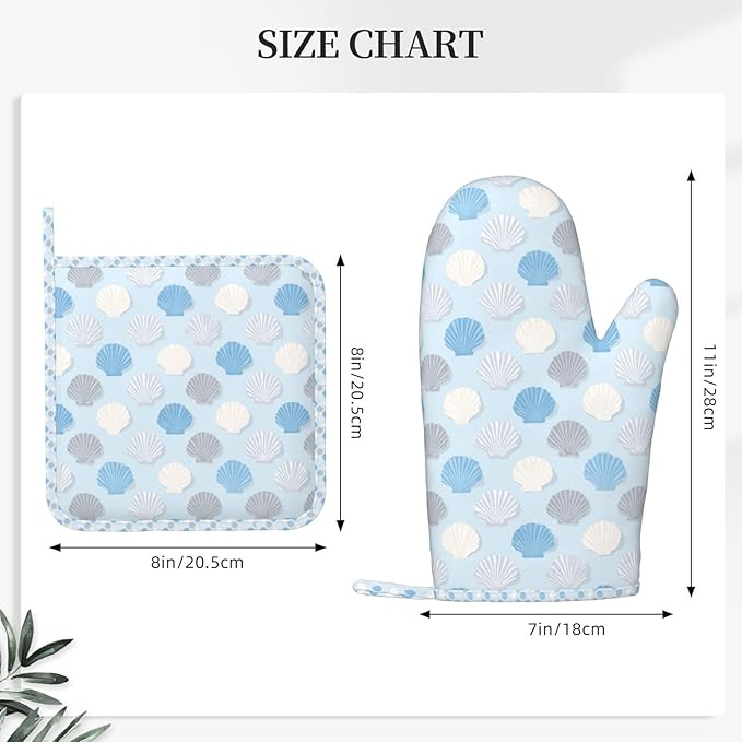 Oven Mitts and Pot Holders Summer Seashell Blue Pastel Silicone Kitchen - Image 3