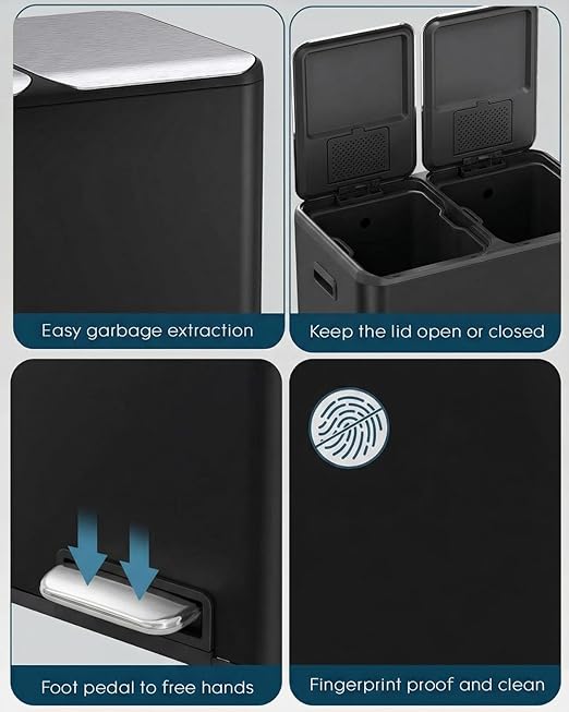 ComfyCorner 16 Gal Dual Trash Can, Stainless Steel Kitchen Garbage Bin - Image 5