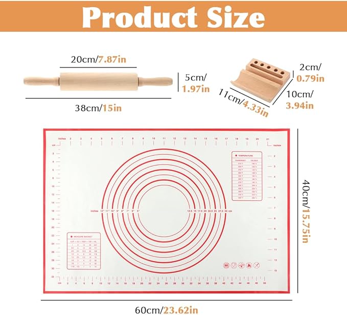 Rolling Pin Set for Baking, 3-Piece Wooden Dough Roller - Image 2