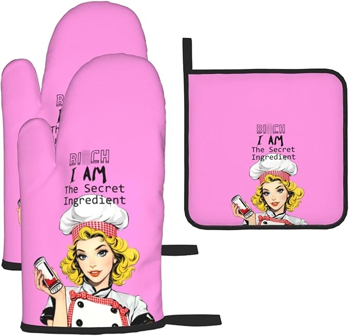 Funny Oven Mitts and Pot Holders Sets, Cute Kitchen Oven Mitts Heat Resistant by Unknown