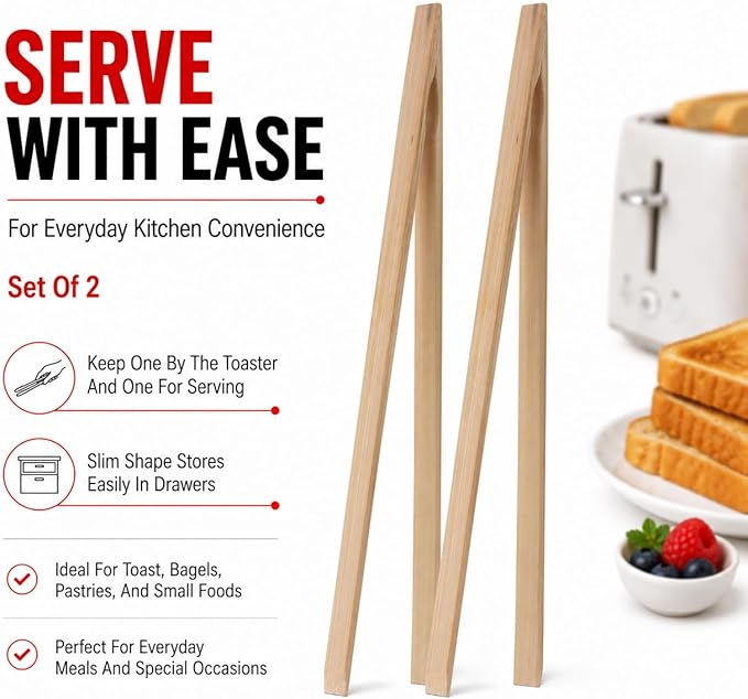 HIC Toast Tongs, Natural Bamboo - Image 5
