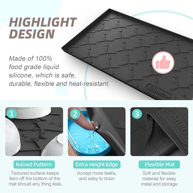 SIKADEER 37" x 22" Under Sink Mat Waterproof, Silicone Mat Kitchen Drawer Shelf - Image 4