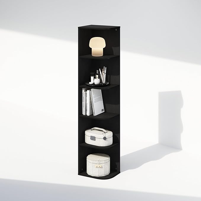 Furinno Reed Corner Shelf, 5-Tier Corner Bookshelf, Book Shelf, Corner Shelves - Image 4