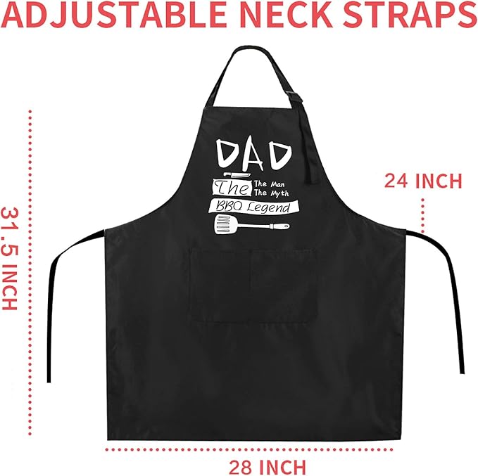 Rosoz Funny Black Chef Aprons for Men, Dad BBQ Legend, Adjustable Kitchen - Image 4