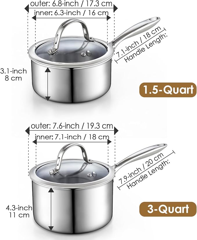 Cooks Standard Stainless Steel Saucepan Set 1.5 and 3 Quart - Image 2
