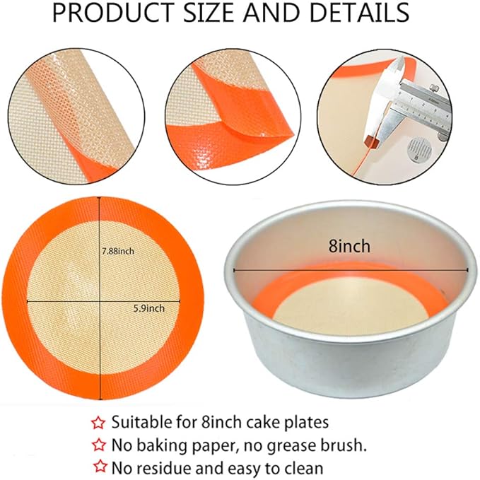 Round Silicone Baking Mats for 8 Inch Cake Pan, Food Grade, Reusable Silicone - Image 9
