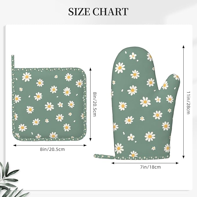Oven Mitts and Pot Holders Daisy Flower Green Silicone Kitchen Accessories Set - Image 3