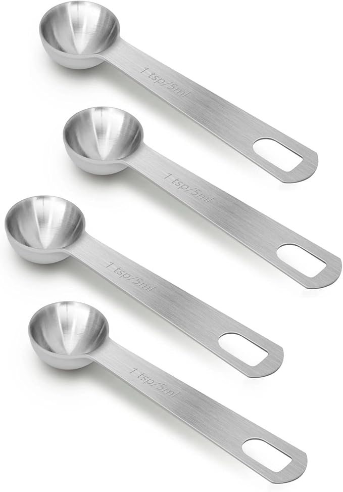 4 PCS 1 Teaspoon Stainless Steel Single Measuring Spoon by AUOIKKHOMEGARDEN