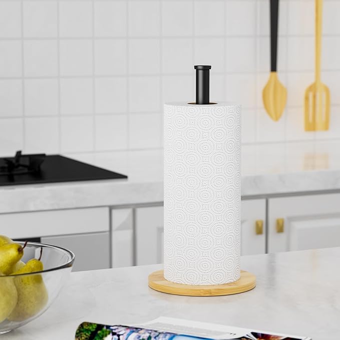 Wooden Paper Towel Holder Countertop, Non-Slip Base, Stainless Steel, - Image 7