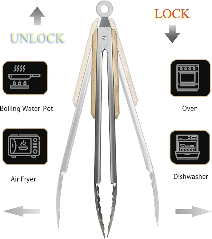 12 & 16 Inch Food Tongs Set, Food Grade Stainless Steel Kitchen Tongs - Image 5