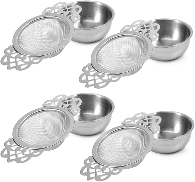 Picowe 4 Pack Tea Strainer Bowl, Stainless Steel Sliver Tea Strainers by Picowe