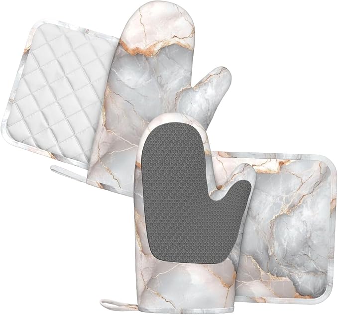 Oven Mitts and Pot Holders Gray Pastel Pink Marble Absstract Silicone Kitchen - Image 2