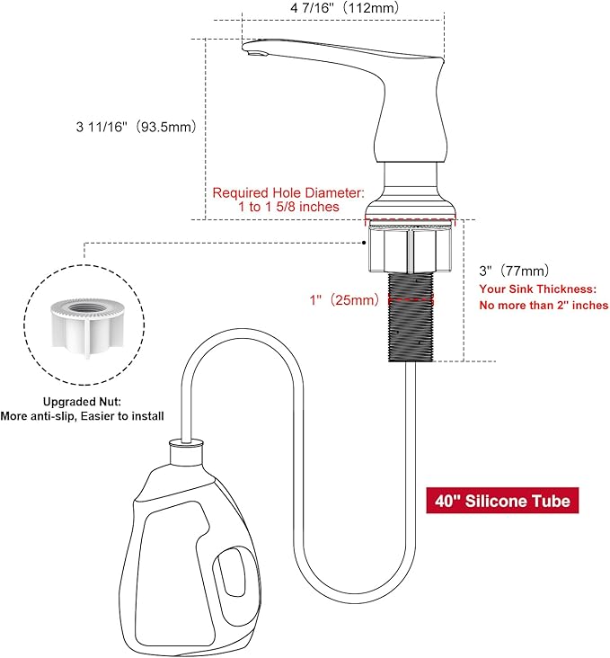 GAGALIFE Kitchen Sink Soap Dispenser Brushed Nickel, Under Sink Soap Dispenser - Image 2