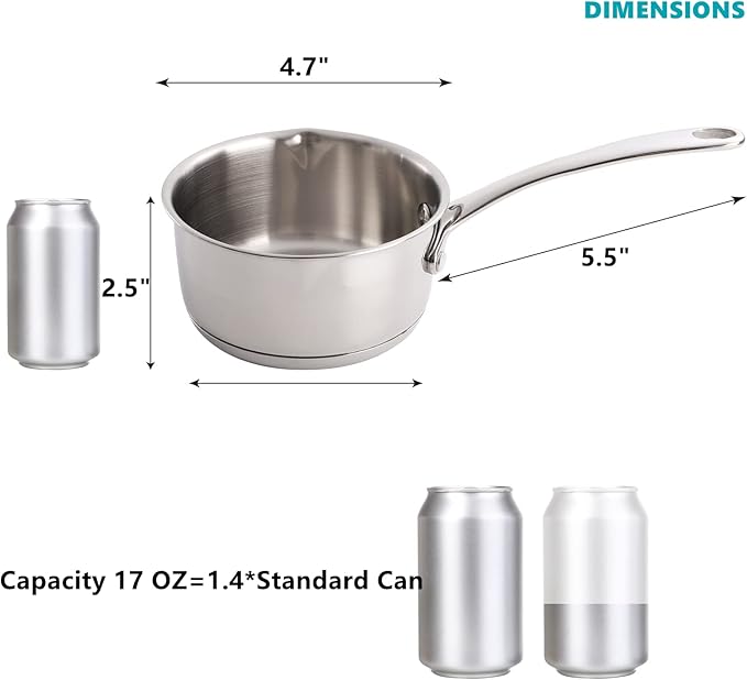 DEAYOU 18/10 Stainless Steel Butter Warmer Measuring Pan, 0.5-Quart Milk Warmer - Image 2