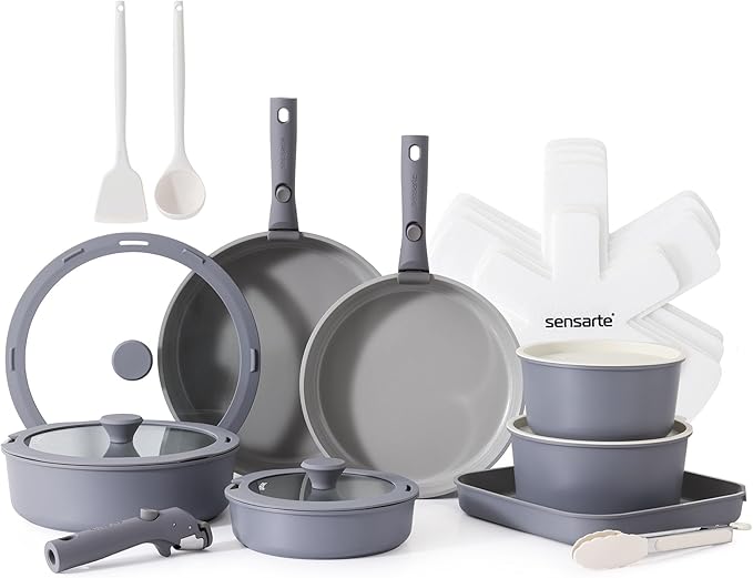 SENSARTE 24 Piece Ceramic Pots and Pans Set, Nonstick Detachable Handle Cookware by SENSARTE