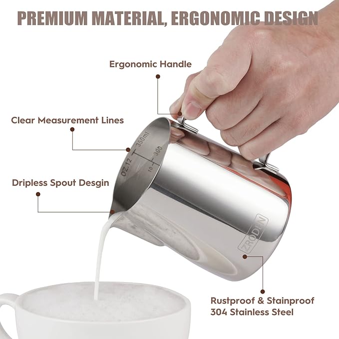 Milk Frothing Pitcher, 12oz 20oz 32oz Espresso Steaming Pitchers Stainless - Image 3