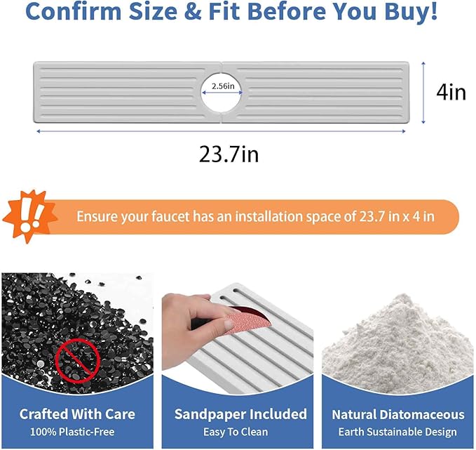 Stone Faucet Mat for Kitchen Sink, Water Absorbing Sink Water Splash Guard - Image 3