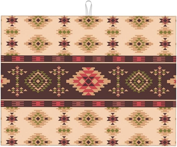 American Aztec Dish Drying Mat Traditional Ethnic Style Design Geometric Drying by Unknown