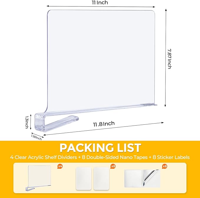 JOY DECOR 12 Pack Acrylic Clear Shelf Dividers - Image 2