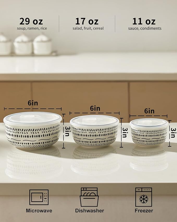 Metahom Ceramic Bowls with Lids Set of 3, Nesting Bowls - Image 2