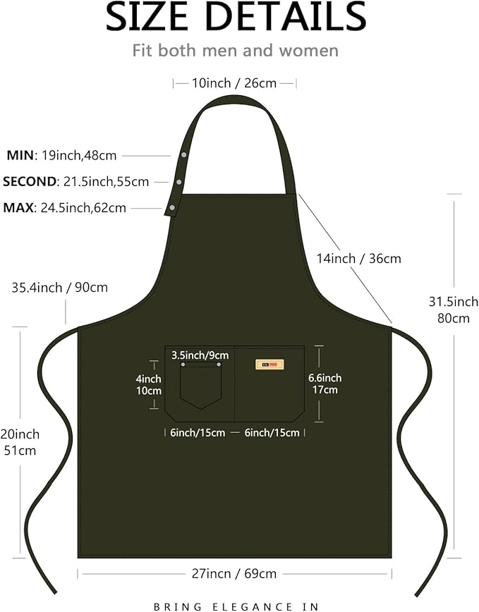 Yuubin Extra Large Aprons for Men Adjustable Button Apron - Image 6