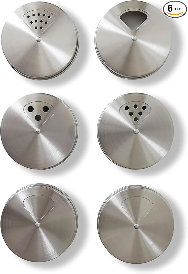Mason Jar Spice Shaker Lids Stainless Steel – 6 Pack Adjustable Spice Lids by Unknown