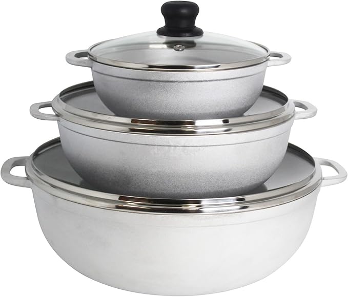 IMUSA Caldero Stock Pot with Glass Lid 3pc Set, 1.5/3.5/7 QT, Cast Aluminum by VisitIMUSA