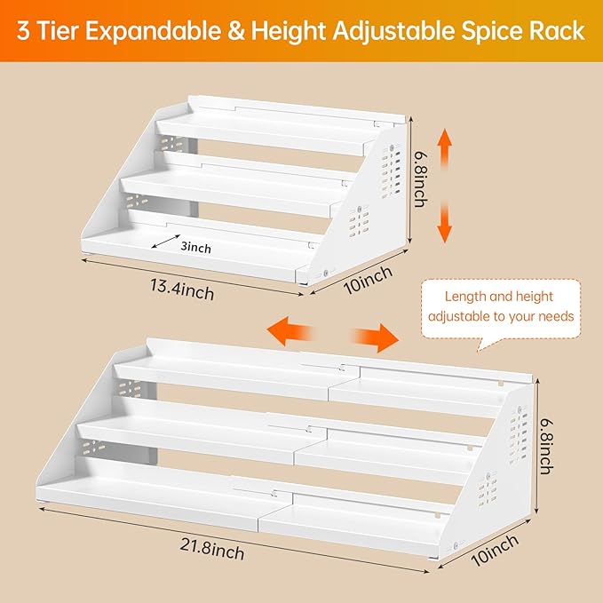 RCHYFEED Spice Rack Organizer for Cabinet, Expandable 3 Tiered Spice Rack - Image 5