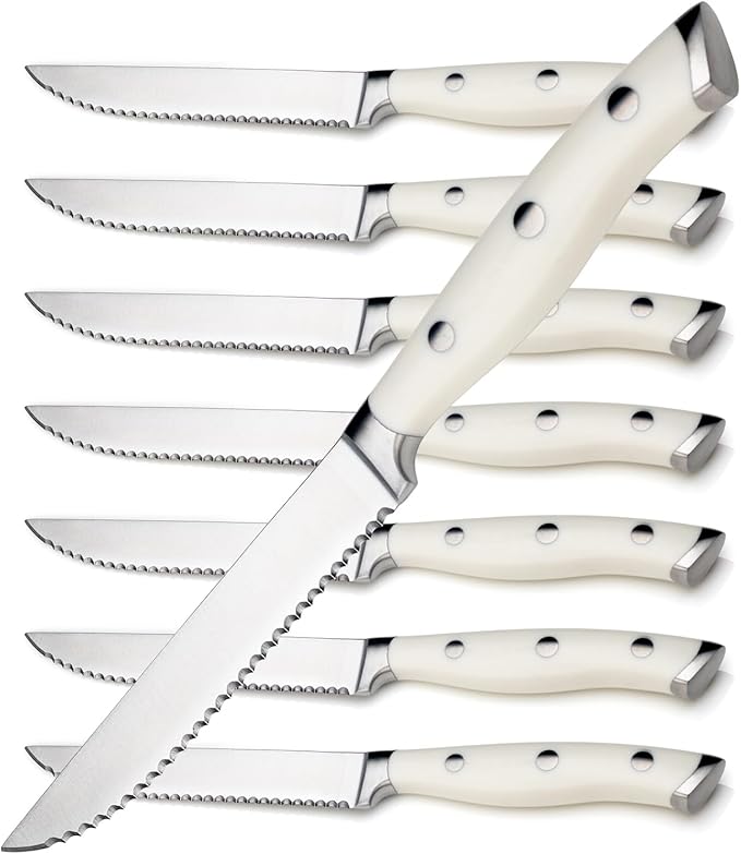Alata 8-Piece White Steak Knives Set, Stainless Steel Steak Knife set by Alata