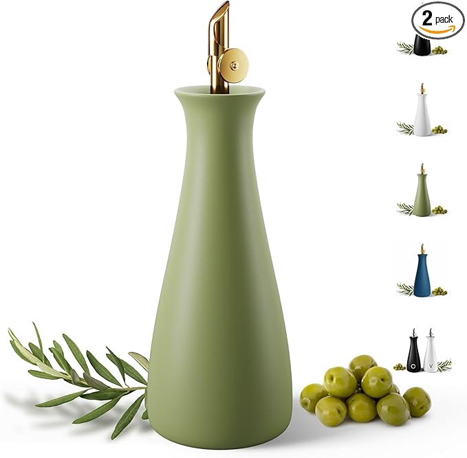 Ceramic Olive Oil Dispenser - 530 ML Capacity Matte Green Ceramic Oil Dispenser by HBDesignCo