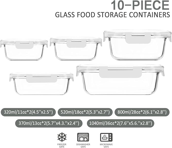 M MCIRCO 10-Pack Glass Food Storage Container - Image 2
