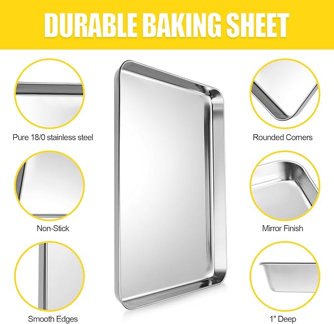 Terlulu Baking Sheet, Cookie Sheet, Stainless Steel Baking Pan, 2 Piece-16''x - Image 3