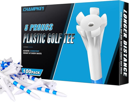 ++Champkey CHAMPKEY Advanced 5-Prong Plastic Golf Tees 120 or 100 Pack - 50% Ball Contact Surface Optimization with Longer Distance Performance Golf Tees Plastic