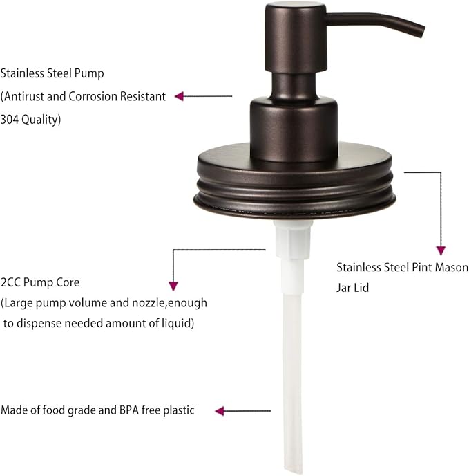 Amolliar Mason Jar Liquid Soap Dispenser Lid, Rust Proof Stainless Steel - Image 4