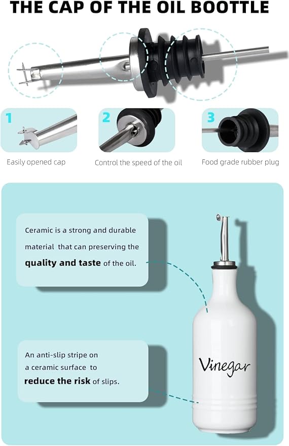 Farmhouse Ceramic Oil and Vinegar Dispenser Bottle Set, 15 oz - Image 3