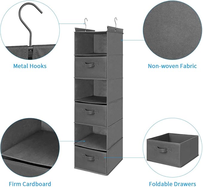 MAX Houser 6 Tier Shelf Hanging Closet Organizer, Closet Hanging Shelf - Image 9