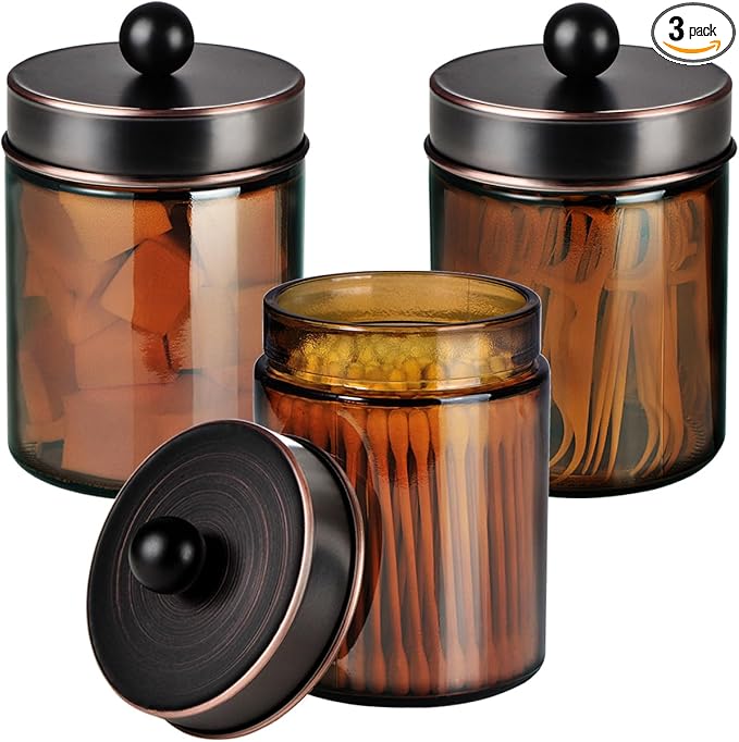 Amber Glass Qtip Holder, Apothecary Jars by Komashr