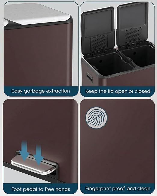 ComfyCorner 16 Gal Dual Trash Can, Stainless Steel Kitchen Garbage Bin - Image 3