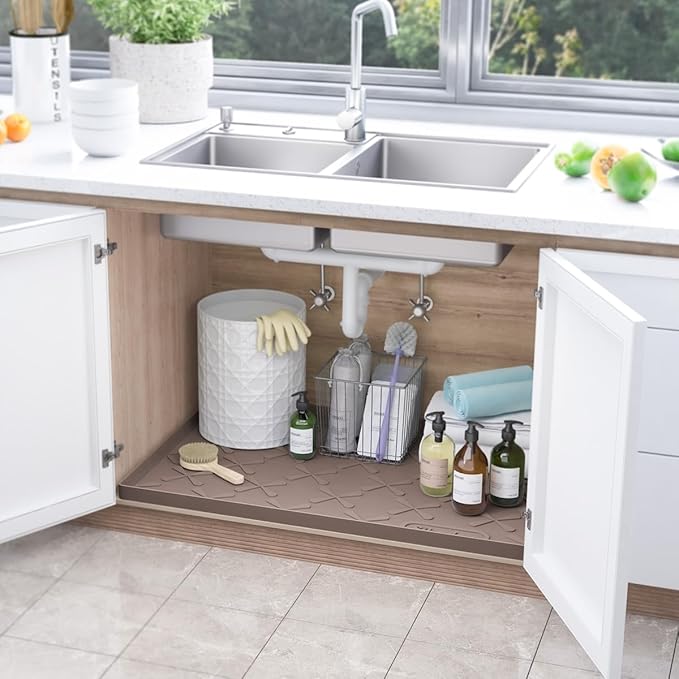 SIKADEER 25" x 19" Under Sink Mat Waterproof, Silicone Mat Kitchen Drawer Shelf - Image 2