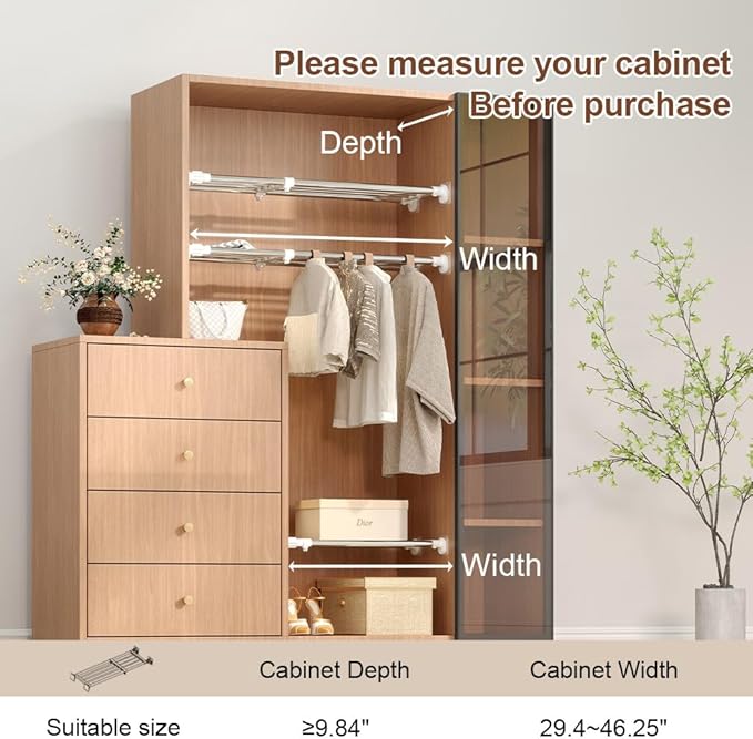 Hershii Expandable Shelf Rod Closet System Heavy Duty Clothes Hanger Adjustable - Image 6