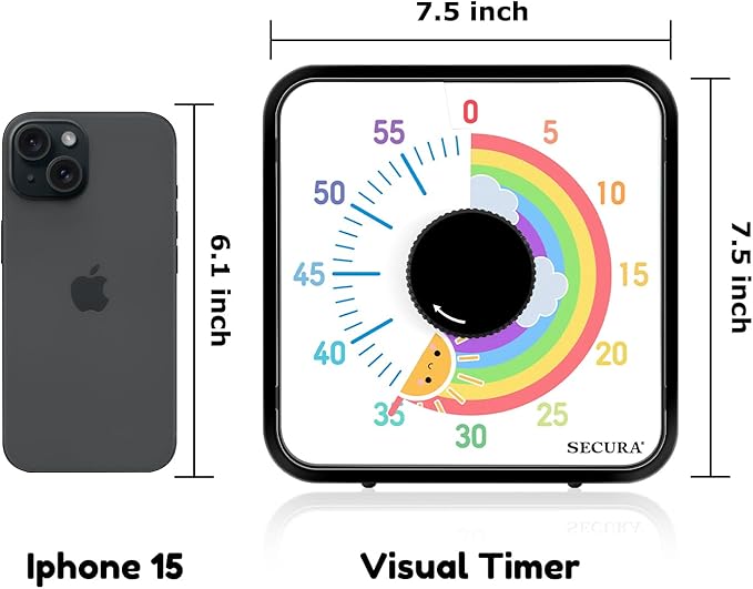 Secura 60-Minute Visual Timer, 7.5 Inch Magnetic Rainbow Countdown Timer - Image 7