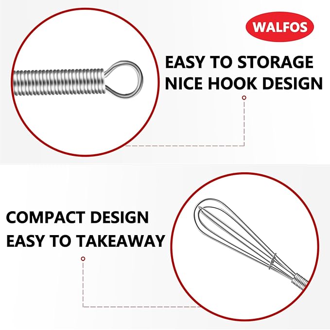 Walfos Long Small Whisks Skinny Little Whisk 10 inch Tiny Mini Whisk - Image 3
